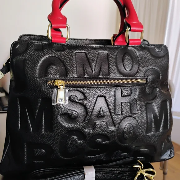 Modern Black and Red Leather Satchel - Picture 4 of 6